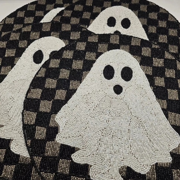TAHARI Halloween GHOST Checkered Beaded Placemat Charger 14